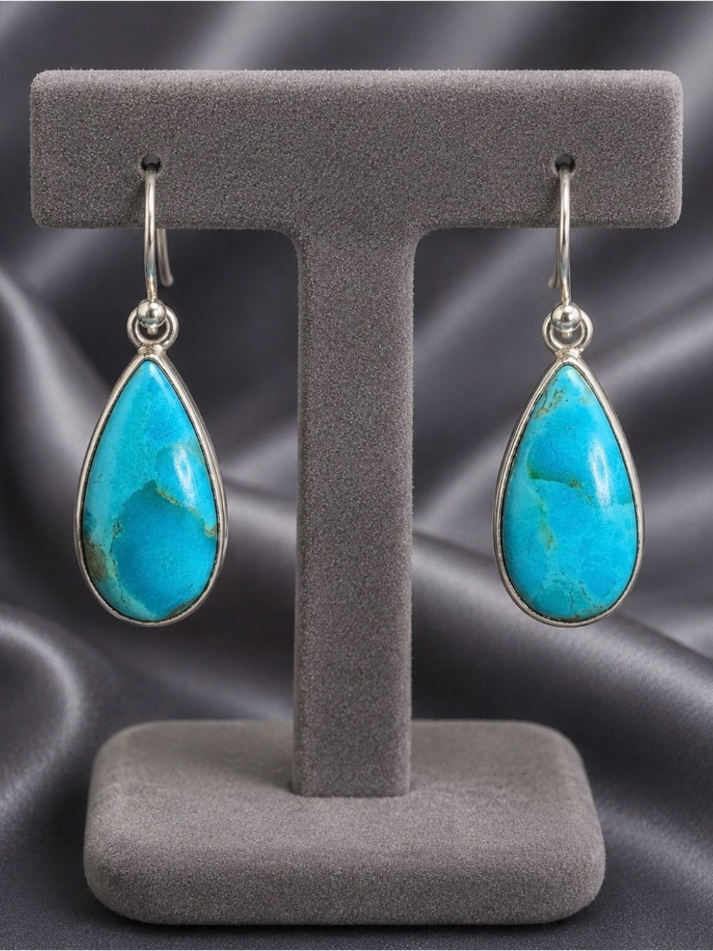 Earrings Stunning Turquoise Teardrop Blue 925 Sterling Silver Dangle Drop